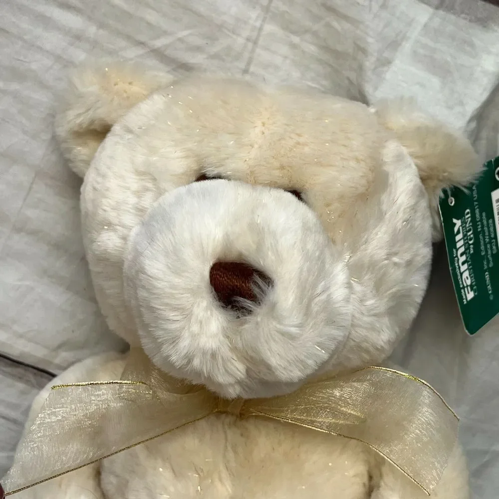 Gund Bear Plush Christmas Purse Bow Neck‎ Cream Adorable Stuffed Animal Kids Toy